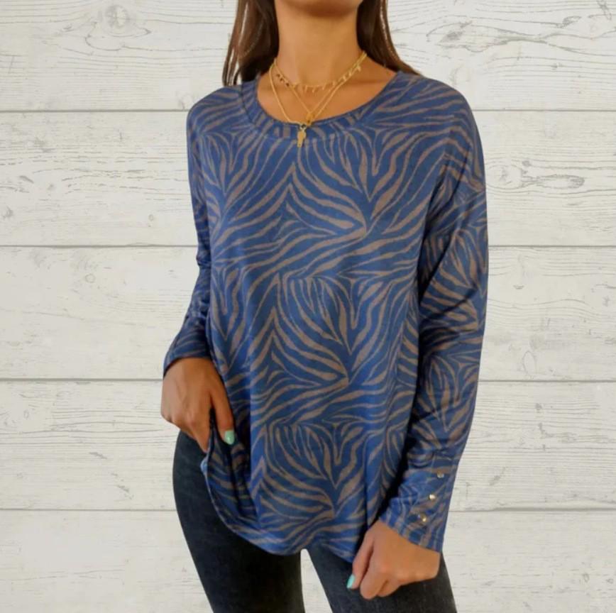 Spot 2025 European and American Autumn Women's Printed Crew Neck Long Sleeve Top