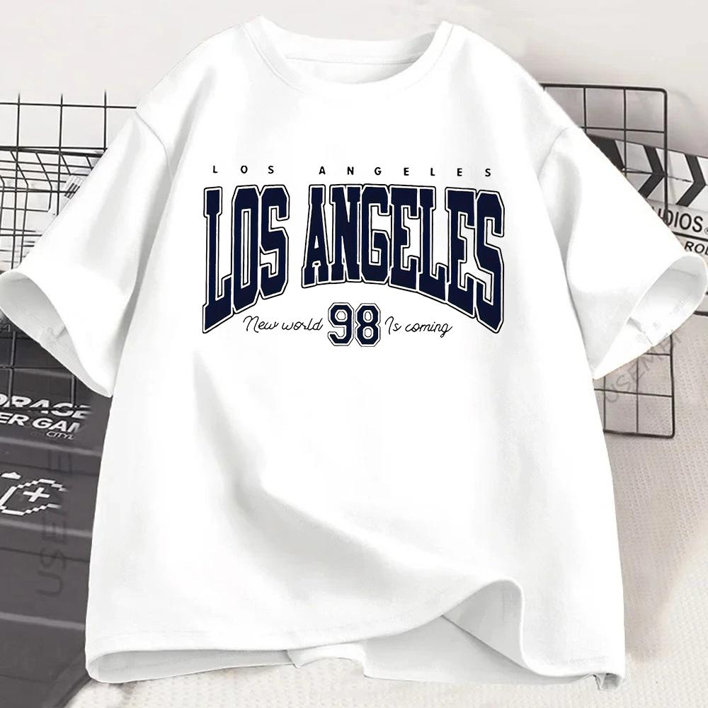Aesthetic Los Angeles T Shirt Trendy Letter Graphic Tee Retro Urban Style Top Summer Fashion Clothing Casual Short Sleeve