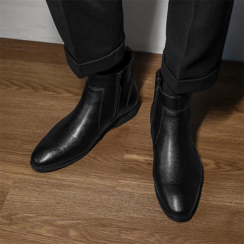 Fashion Vintage Style Business Boots Luxury Brand Side Zipper Men Chelsea Boots Casual Footwear All-match High Quality Brown Ankle Boots