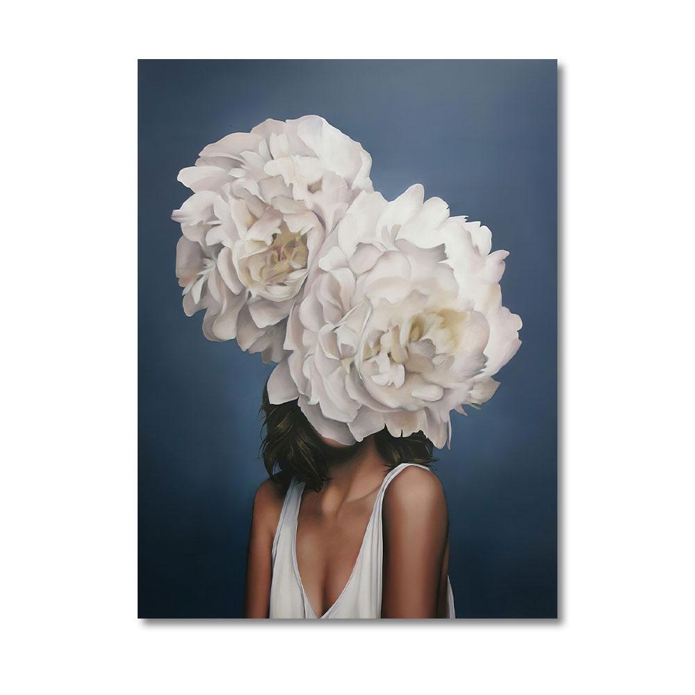 Nordic Home Decorative Poster Women with Rose Flowers Head Wall Art Canvas Painting Modern Interior Living Room Decor No Frame