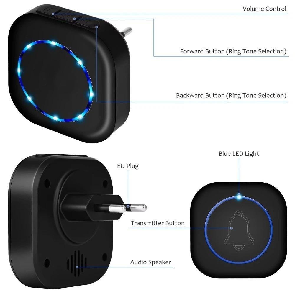 4 Volume Levels Wireless Doorbell Intelligent Electronic Doorbell Door Bell Chime  Elderly Pager
