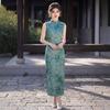 New Chinese Antique Sleeveless Temperament Improved Cheongsam 1011 New Jacquard Thin High-end Beautiful Green Dress