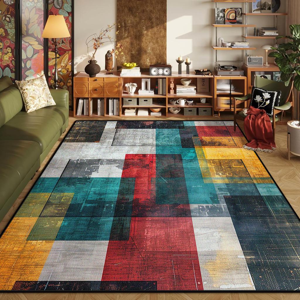 Abstract Geometric Carpets for Living Room Plush Decoration Home Retro Nordic Non-slip Floor Mat Washable Bedroom Cloakroom Rugs