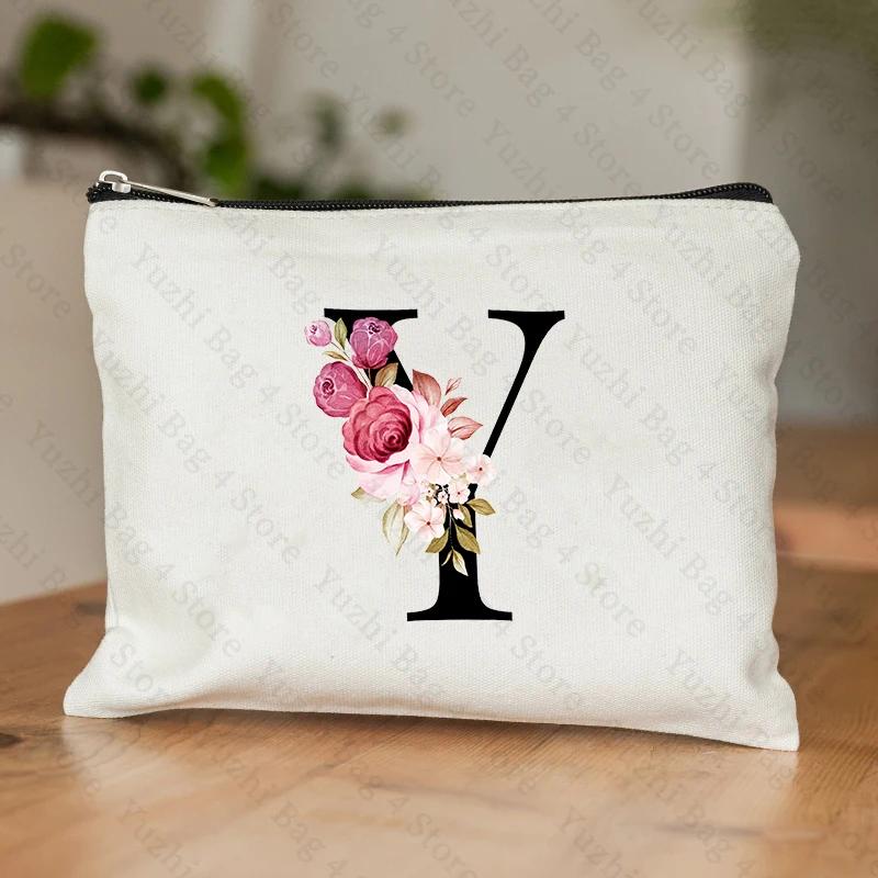 A-Z Alphabet Cosmetic Storage Bag Initial Graduation Gifts for Teacher Flowers Print Toiletry Bag for Bridesmaids Wedding Gifts