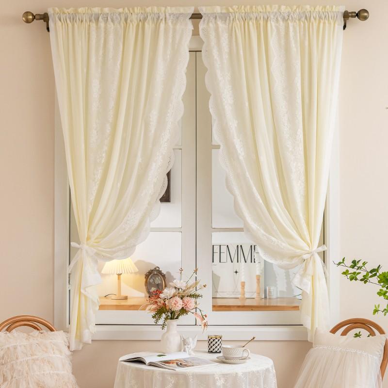 French Style Double Layer Sheer Curtains Lace Bedroom Living Room
