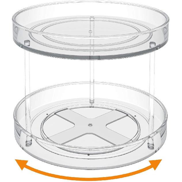 VAEHOLD 2 Tier Lazy Susan Turntable Spice Rack Organizer for Kitchen Cabinet, Farmhouse Tiered Tray Decorative Trays for Fruit, Snacks - Organizer