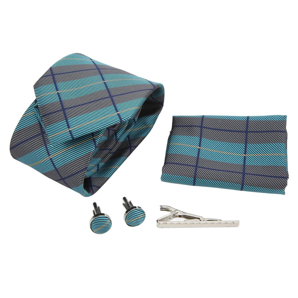 6 Piece Mens Tie Set Classic Striped Tie with Handkerchief 2 Cufflinks Tie Clip Gift Box Tie Set
