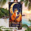 Magical Fox Constellation Theme Quick Dry Beach Towel Custom Name Text Print Large Sand Resistant Towel Beach Vacation