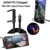 1.5M 240W Fast Charging Foldable Mobile Phone Holder Data Cable Multi-Angle Adjustment Non-Stop Charging Phone Holder PD Usb Cable