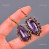 Amethyst Stone Hook Boho Drop Dangle Mothers day Electroformed Earrings Copper V-111