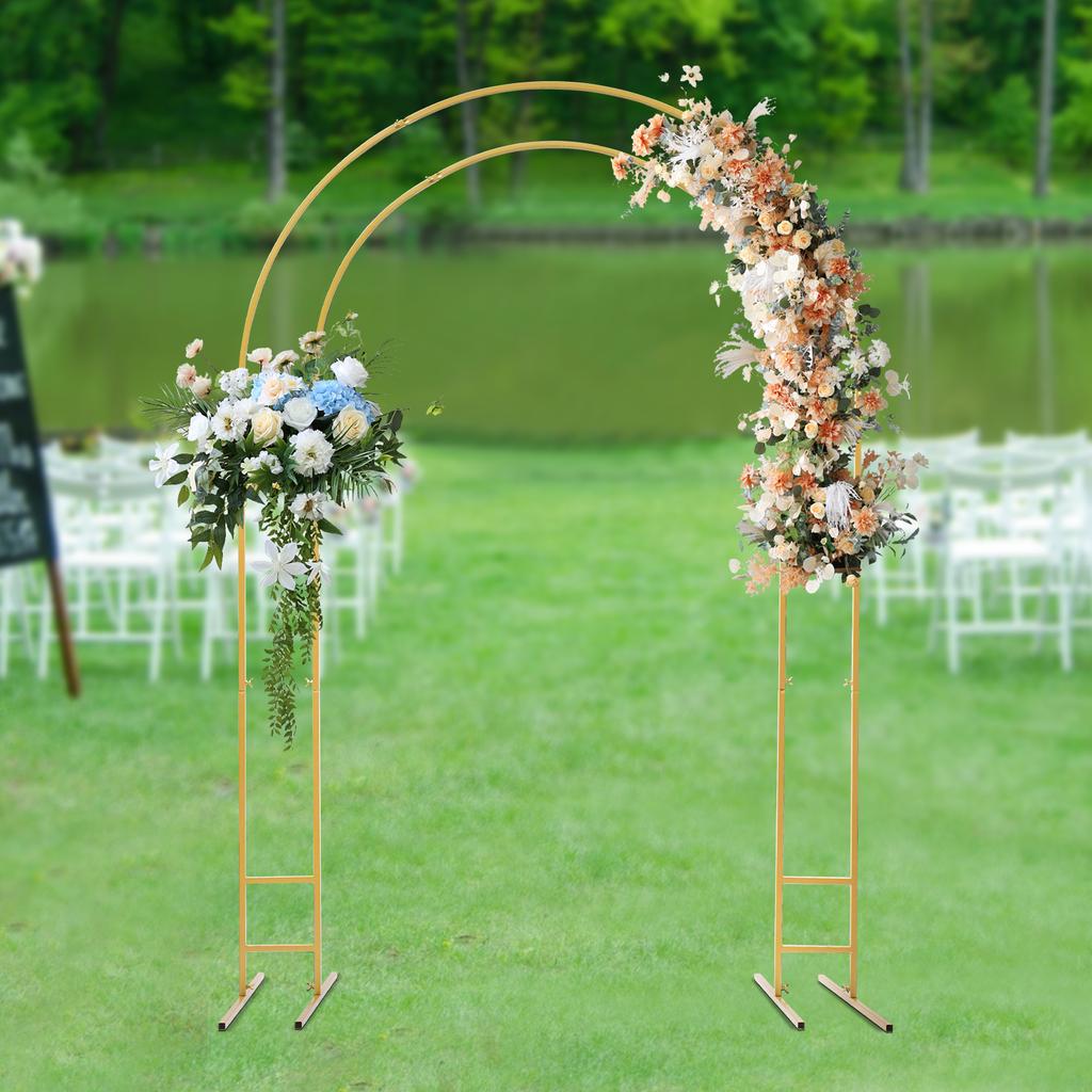 7.2ft Metal Wedding Arch, 1.5x2.2m Balloon Arch Stand, Gold Arch Backdrop Stand, Garden Arch with Base, Metal Climbing Plants