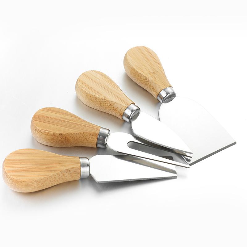4pcs/set Wood Handle Knife Sets Oak Bamboo Cheese Cutter Knife Slicer Kit Kitchen Cheedse Stainless Steel Knife Kitchen Tools