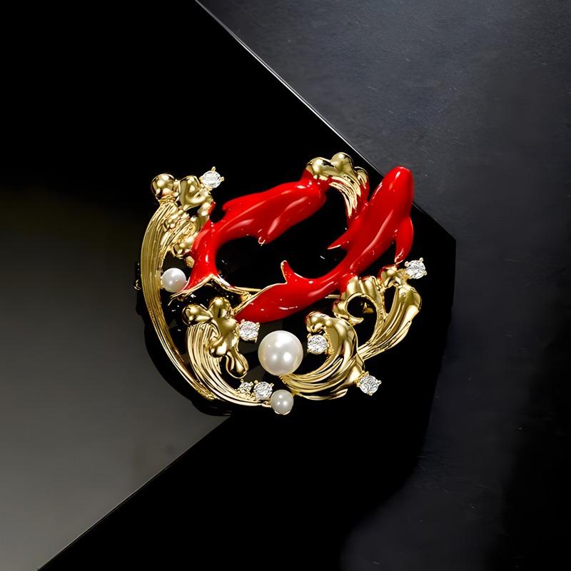 "Golden and Jade Full Hall, Koi Fish Brooch, Coat, Women's Outerwear, Lucky Corsage, Classical Chinese Style Corsage.