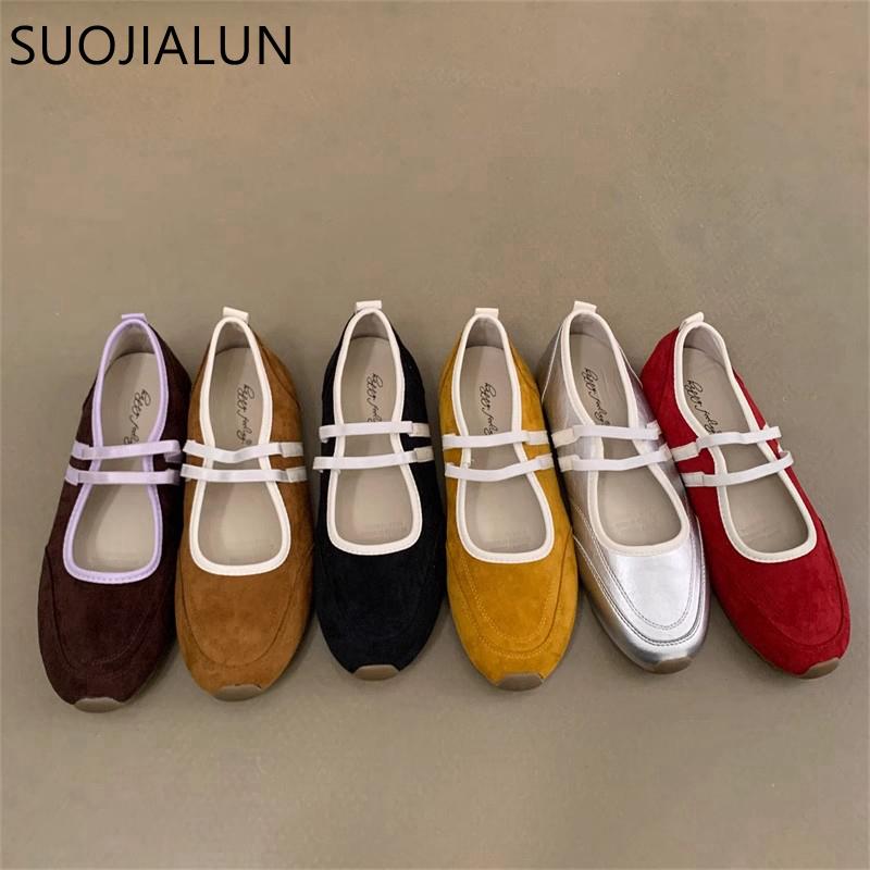 Fashion SUOJIALUN 2025 Spring New Brand Women Flat Shoes Fashion Round Toe Shallow Slip On Mary Jane Shoes Soft Flat Heel Baot Shoes