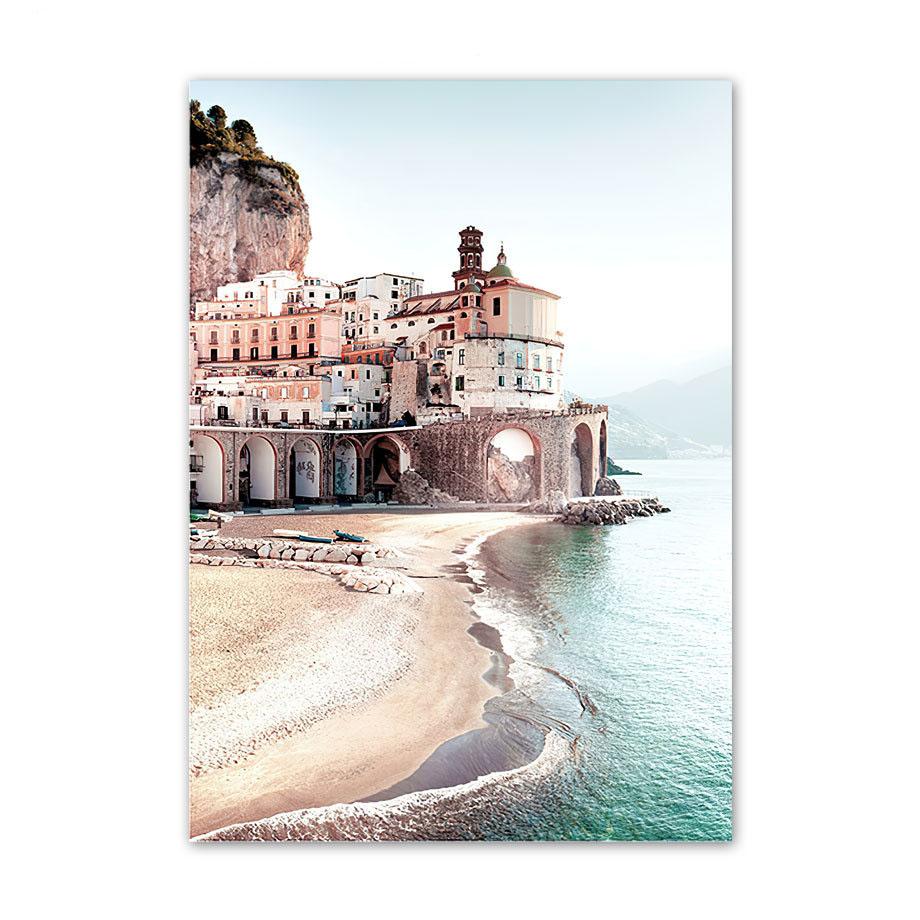 Venice Amalfi Coastal City Poster River Waterfall Canvas Painting Nordic Bedroom Art Wall Picture For Livingroom Home Decoration