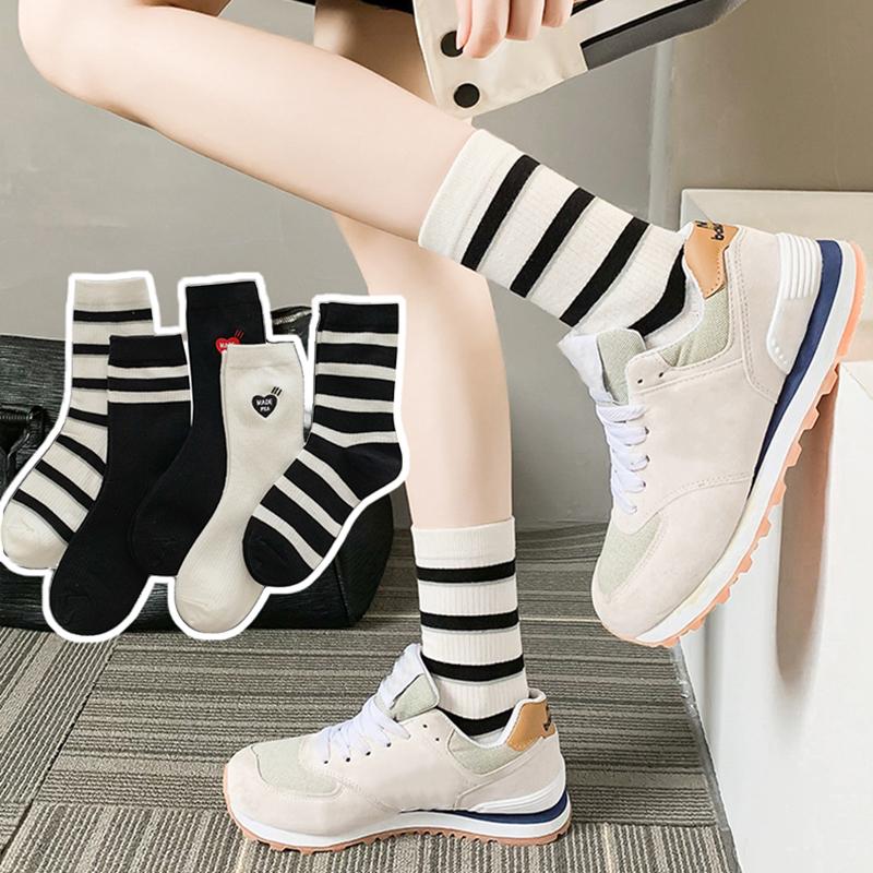 

Женские теплые носки в полоску, осенне-зимние хлопковые носки, женские повседневные дышащие, впитывающие пот хлопковые простые носки