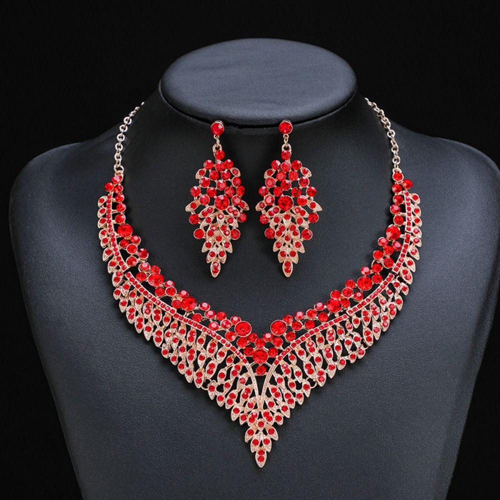 Fashion Jewelry Set Inlay Rhinestone Clavicle Chain Necklace Earring Set  Party