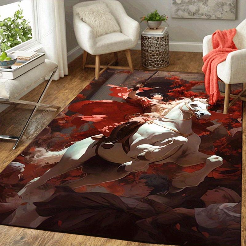 1pc Brave knight Pattern Area Rug, Anti slip Non Shedding Stain Resistant Carpet