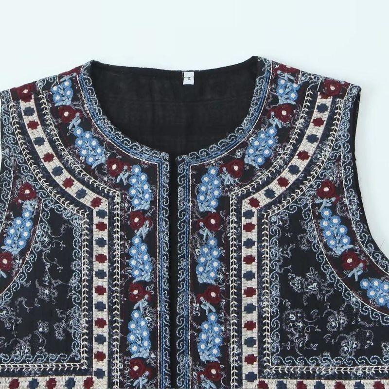 Kaslead New Arrival Women's Clothing Fashion Style Minimalist Retro Machine Embroidery Flounce Ethnic Style Vest