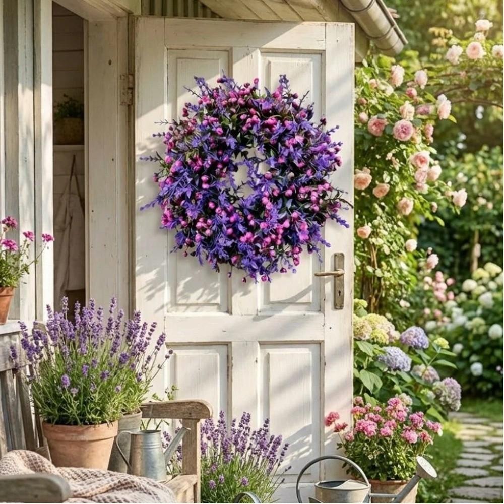 Simulated Plant Lavender Floral Wreath Plastic Front Gate Wreath  Home Decoration
