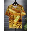 Men's Gold Bar 3D Printed T-Shirt Casual Short Sleeve Crewneck Top Creative Money Brick Graphic Tee Trendy Hip Hop Streetwear Summer Fashion Clothes