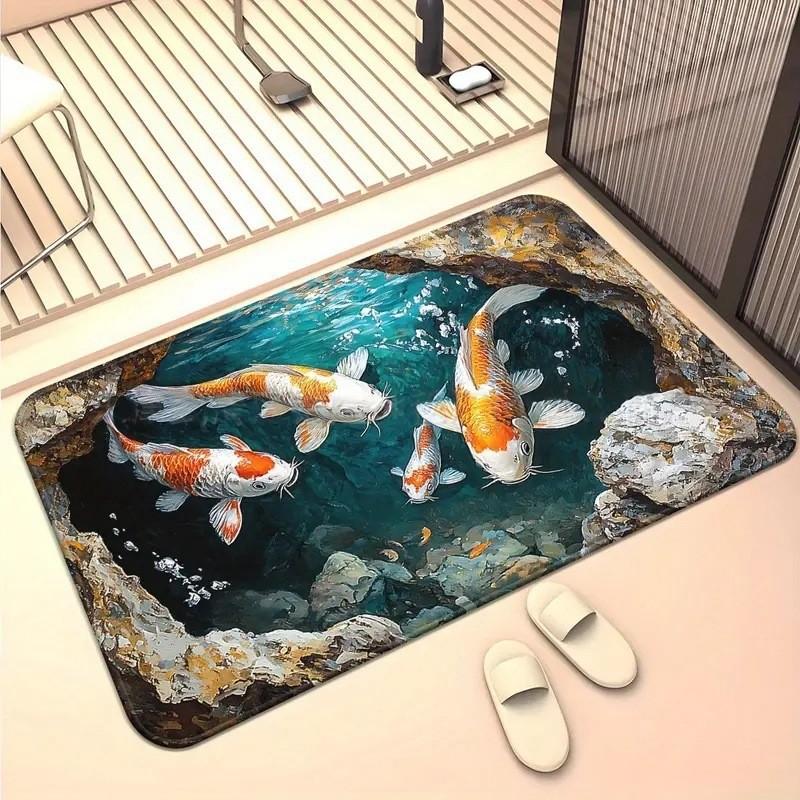 Modern Koi Fish 3d Diatomaceous Earth Bath Mat With Absorbent Non Slip Design For Bathroom And Hallway