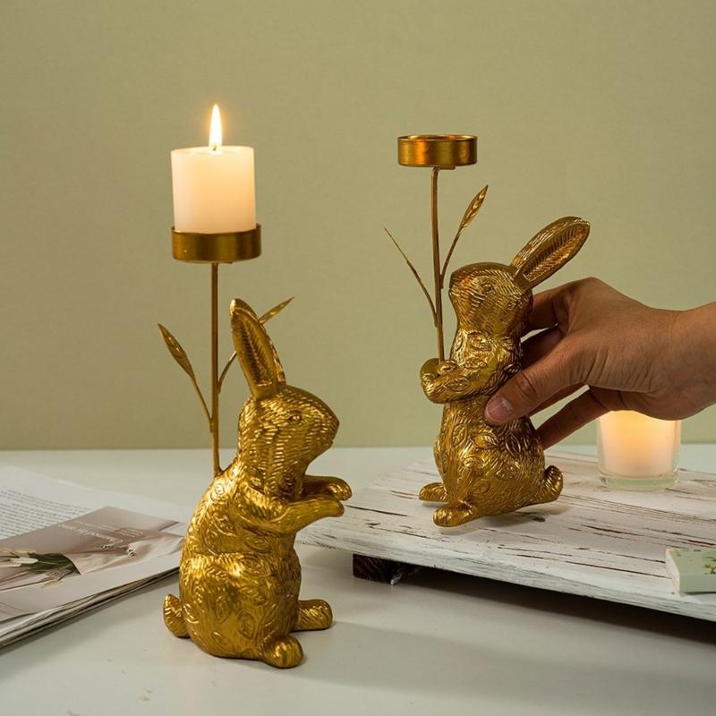 Farmhouses Bunnies Rabbit Figure Candle Holder Easters Candlestick for Spring Home Decoration and Table Centerpieces