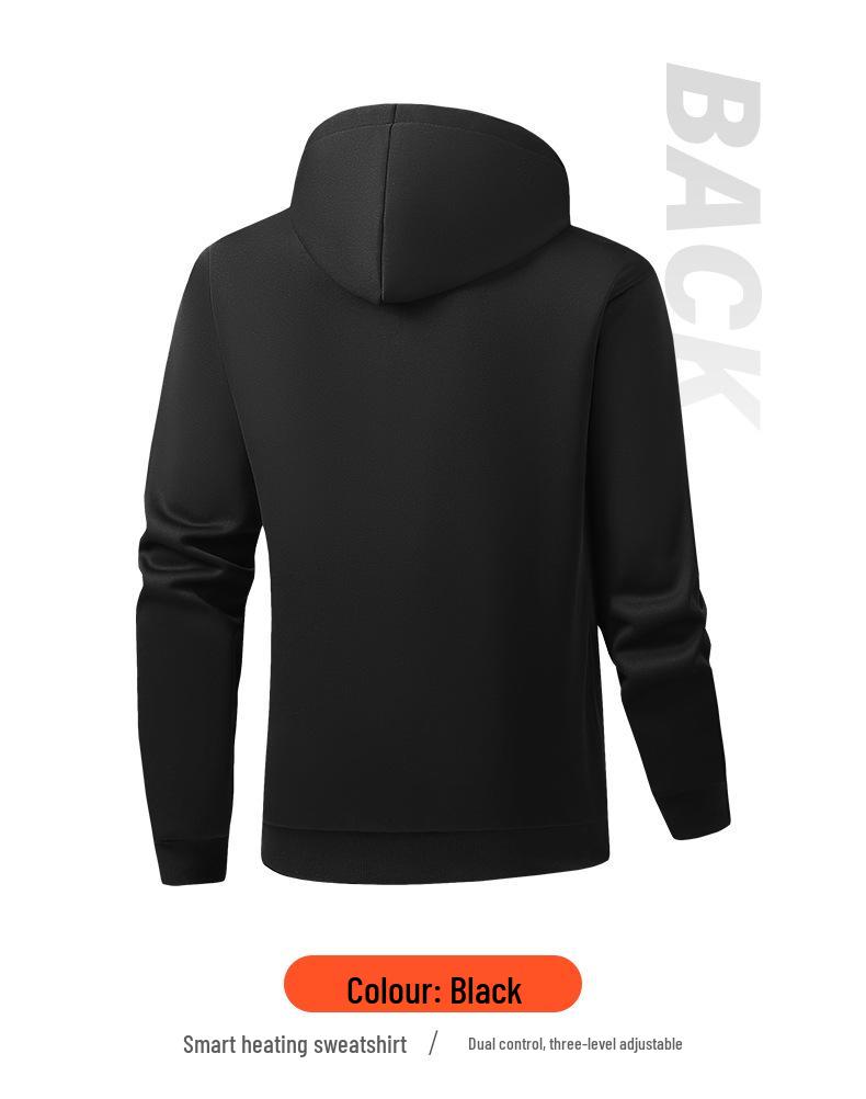 Men's Heated Zip-Up Hoodie – Heat-Generating, Sport Casual, Solid Color Cardigan.