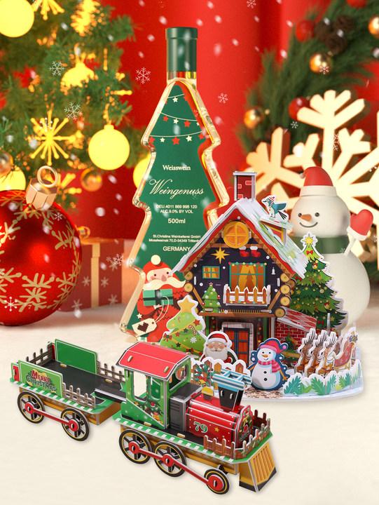 2pcs/set 3D Christmas Puzzle Christmas Decorations Train and Snow House Puzzle Decoration Navidad Manualidades Xmas Clearance