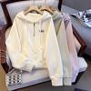 European Half-zip Hooded Embroidered Sweatshirt for Women Autumn and Winter Fashion Loose Casual Pocket Long-sleeved Top