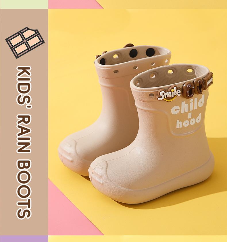 Children's Rain Boots Cute Cartoon Decoration Boys Girls Rain Boots EVA Kids Water Shoes DIY Waterproof Shoes