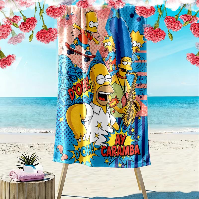 Simpsons Family Cartoon Print Beach Towel, Large Soft Quick Dry Towel for Beach Camping Swimming