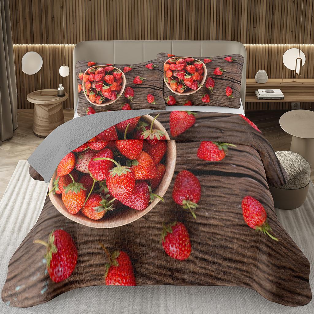 Strawberry Bedspread Kawaii Fruit Coverlet Twin King Size Cute Strawberries Quilt Set For Kids Girls Teens Adult Bedroom Decor