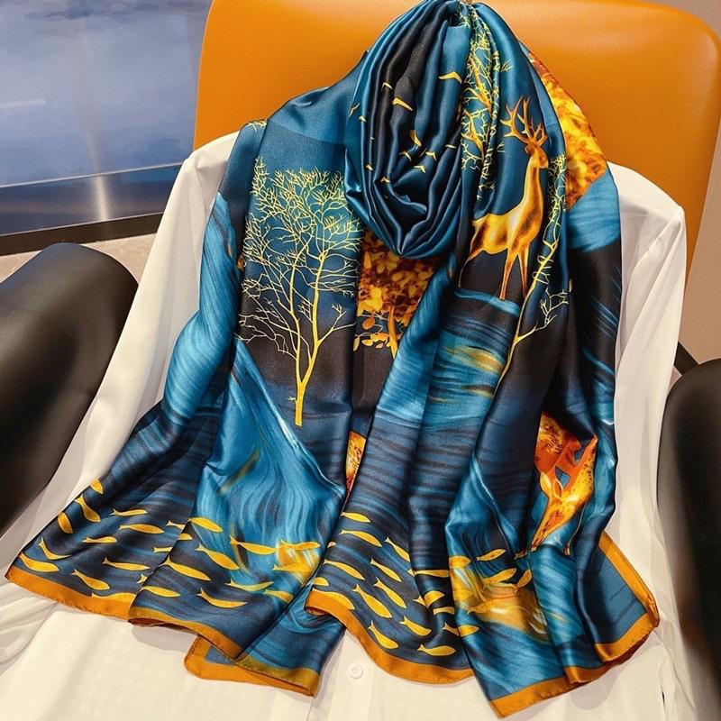 11 Spring and Autumn new scarves stacked satin long scarves printed temperament shawl silk scarves for women