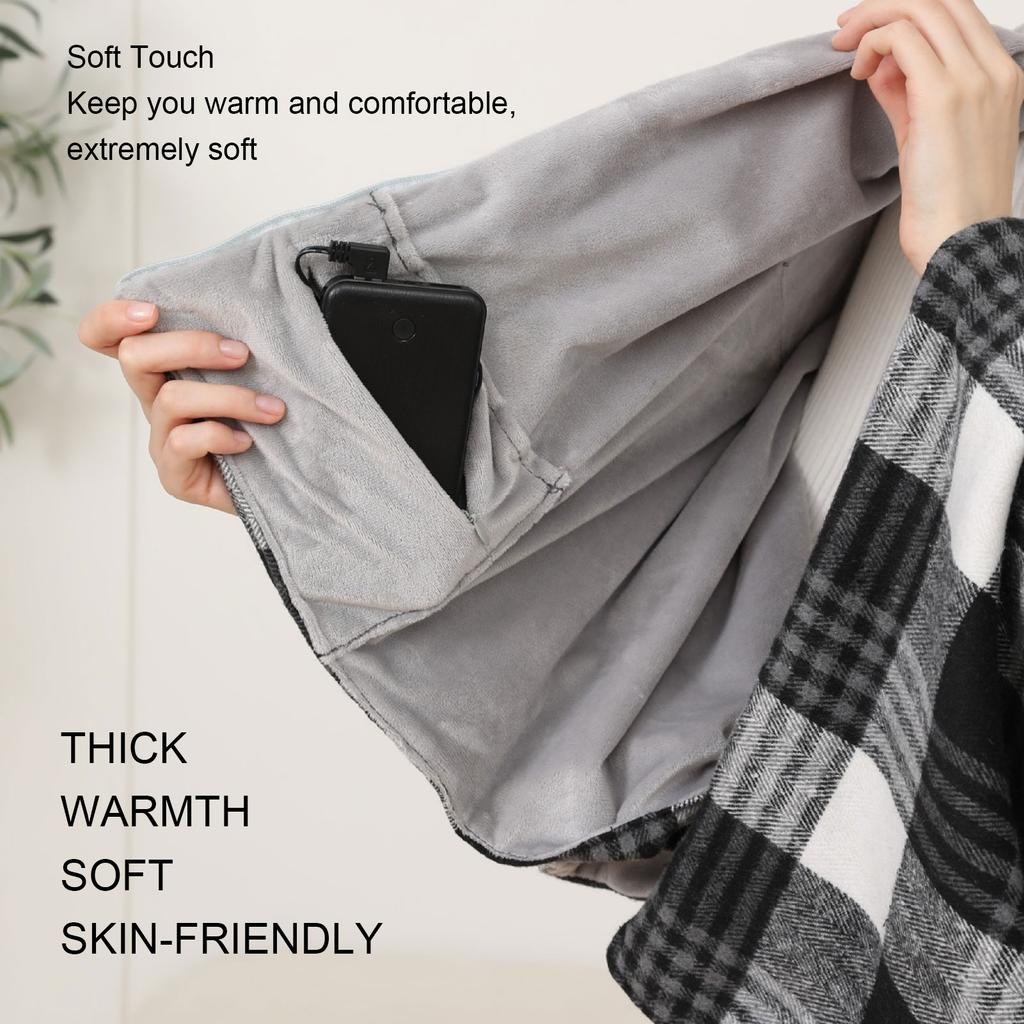 USB Heated Shawl Comfortable Warm Wearable Electric Heating Blanket 3 Temperature Settings for Winter Home Office
