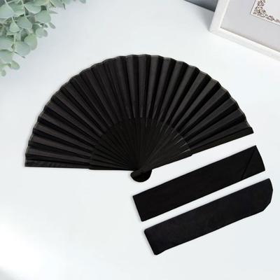 Ventaglio pieghevole nero con borsa, stile cinese, per spettacoli di danza, accessori per foto, portatile, estivo, in bambù, per feste, regalo