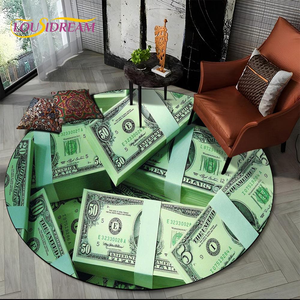 Rich Euro Dollar Money 3D Pattern Round Carpet Rug for Living Room Bedroom Child Playroom Chair Decor,Pet Area Rug Non-slip Mat