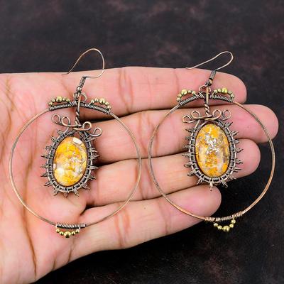 Pendientes de Mookaíta Brechada Pendientes Envueltos en Alambre de Cobre Pendientes de Piedra Preciosa Original Pendientes Hechos a Mano Regalo Para Mujeres Hermosa Joyería de Cobre