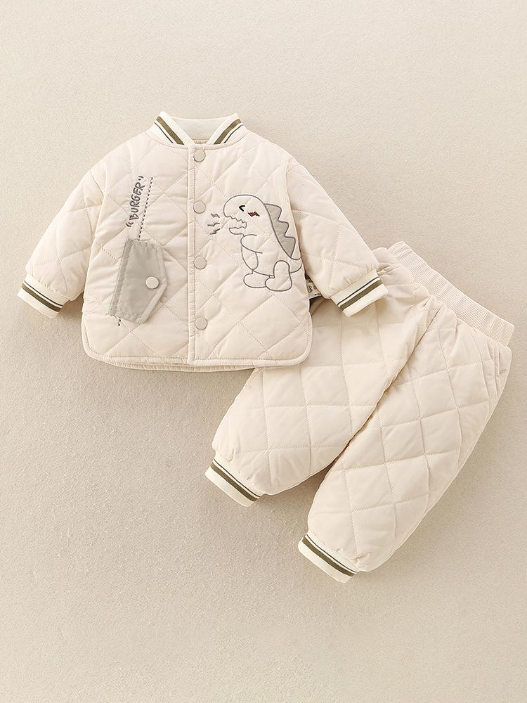 Baby Boys' Autumn/Winter Quilted Cotton Two-Piece Set: Warm Jacket and Pants