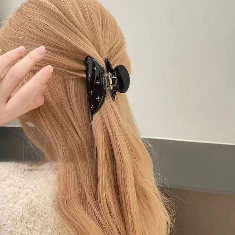 Rhinestone Transparent Acetate Hair Claw Butterfly Rhinestone Hair Claw  Streetwear