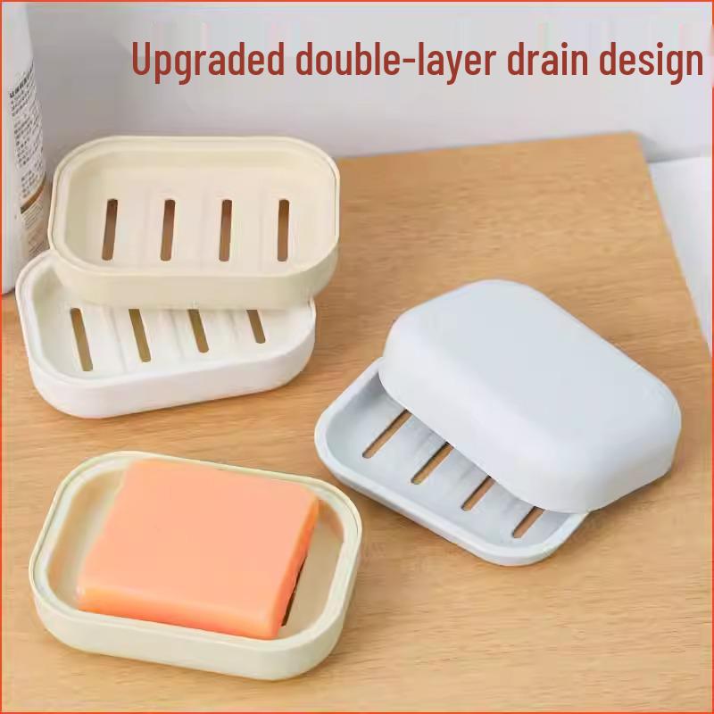 Japanese Double-Layer Soap Holder: Portable and Compact Bathroom Soap Dish with Draining Rack.