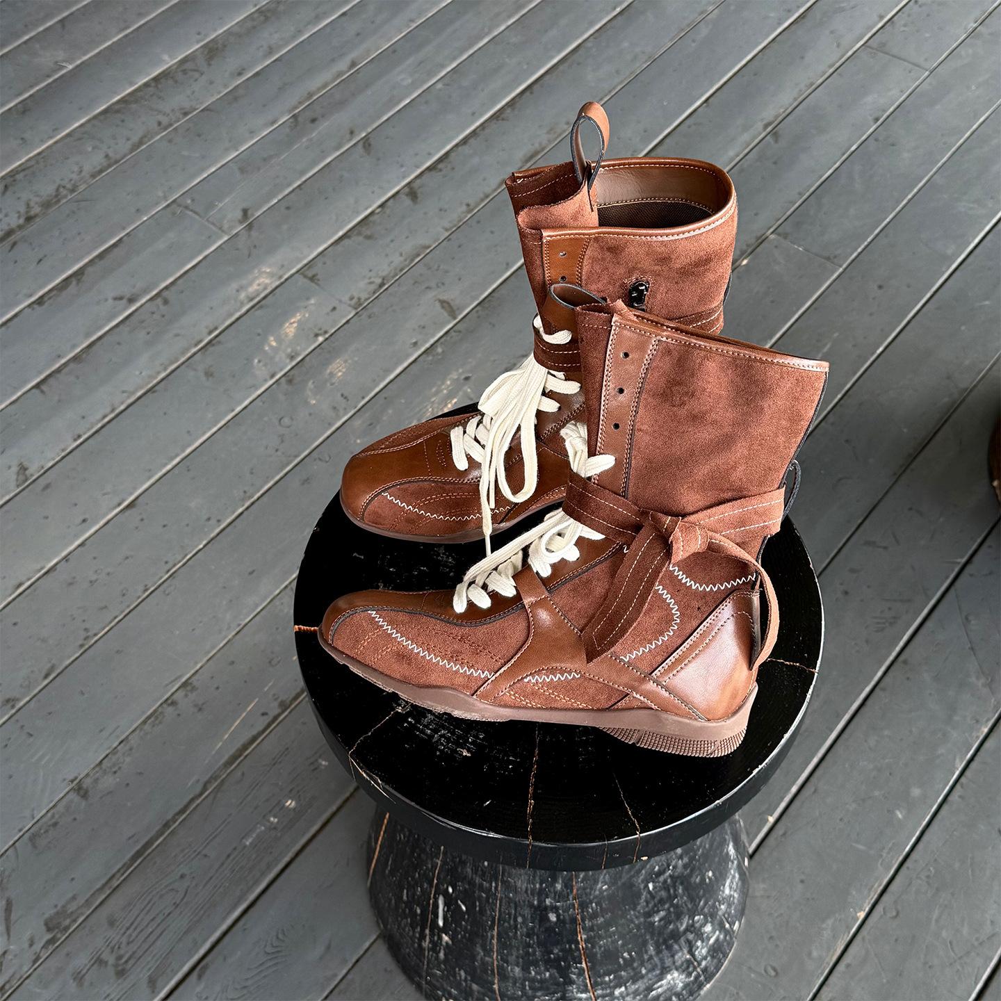 

Боксерские ботинки Old money wind женские 2025 новые кожаные ремешки ботинки Мартина женские на толстой подошве с внутренней платформой короткие ботинки-локомотивы 41 коричневый