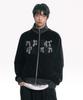 Moo Leopard Applique Velour Track Zip-Up - Black