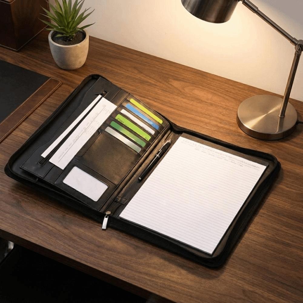 A4 Padfolio mit Reißverschluss Business-Mappe Aktentasche Bürobedarf Dokumenten-Organizer Business