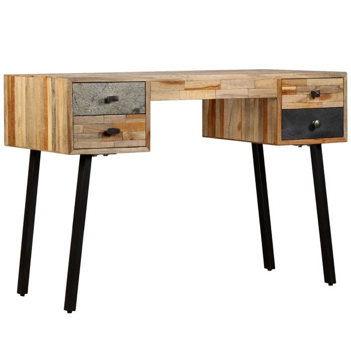 Bureau Teck de récupération massif - VIDAXL - Vintage - Marron - 110 x 50 x 76 cm