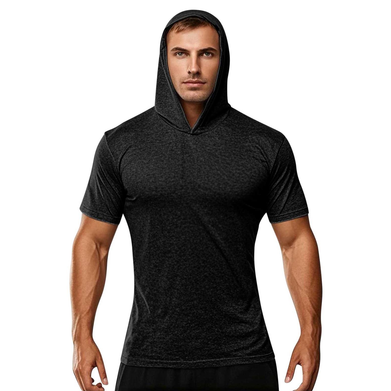 

Мужские футболки с коротким рукавом, классическая футболка, повседневная летняя толстовка с капюшоном, базовая футболка, рашгард для пешего туризма, бега, тренировок, плавания XXL чёрный