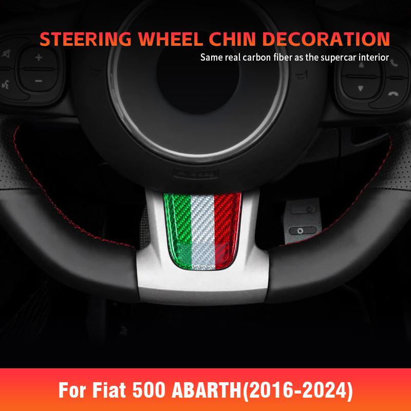 Kohlefaser-Lenkrad-Kinn-Dekorationsaufkleber 6-farbiges Innenzubehör-Kit für Fiat 500/ABARTH 2020-2023