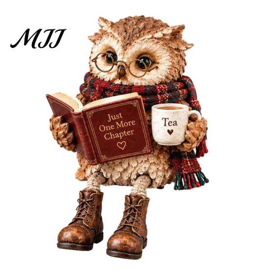 Resin Reading Owl Statue Book Lover Shelf Sitter Figurine, Statue, Whimsical Forest Animal Ornament Farmhouse Tabletop for Bookshelf Home Decor,