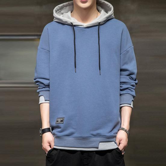 Men Autumn Hoodie Loose Hooded Contrasting Colors Hip Hop Casual Keep Warm Drawstring Korean Style Pullover Spring Hoodie Male Clothes