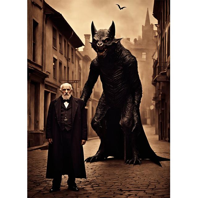 Old Vampire Man With Giant Monster Vintage Tabletop Photo Prints Poster Canvas Painting Wall Art Pictures Living Room Home Decor